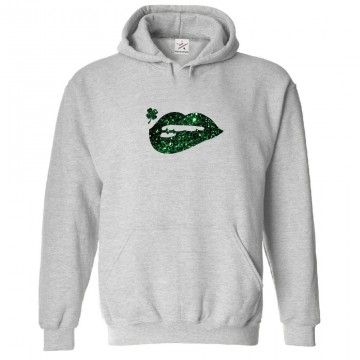 Shamrock Lips Classic Unisex Kids and Adults Pullover Hoodie for St. Patricks Day